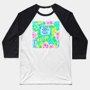 Neon colors chinoiserie jars and peonies watercolor painting Baseball T-Shirt